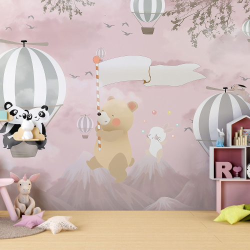 Papier peint panoramique Enfants - Montgolfières Animaux