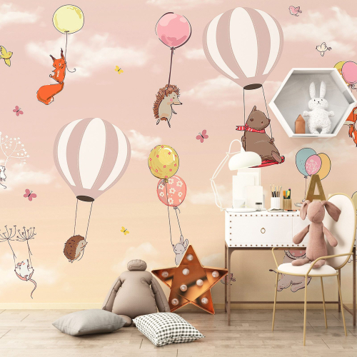 Papier peint panoramique Enfants - Montgolfières Animaux