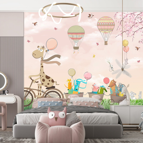 Papier peint panoramique Enfants - Montgolfières Animaux