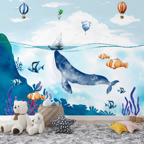 Papier peint panoramique Enfants - Océan Montgolfières