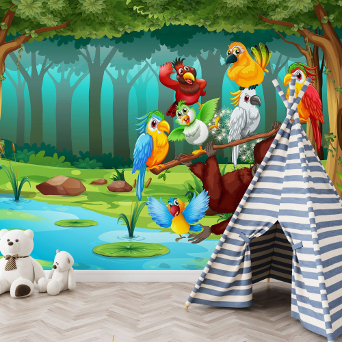 Papier peint panoramique Enfants - Oiseaux de la Jungle
