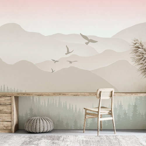 Papier peint panoramique Enfants - Oiseaux Montagnes