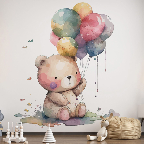 Papier peint panoramique Enfants - Ourson Ballons