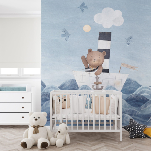 Papier peint panoramique Enfants - Ourson Bateau