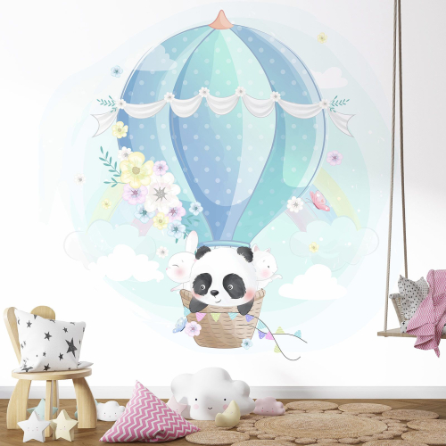 Papier peint panoramique Enfants - Panda Montgolfière