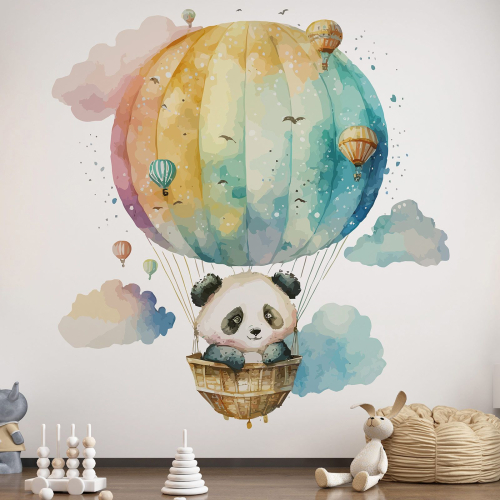 Papier peint panoramique Enfants - Panda Montgolfière