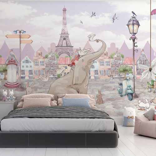 Papier peint panoramique Enfants - Paris Éléphant