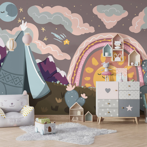 Papier peint panoramique Enfants - Paysage Tipi Enfant