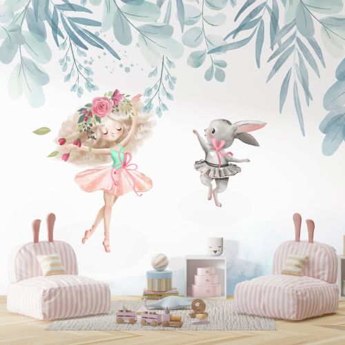Papier peint panoramique Enfants - Petite Fille Lapin