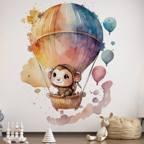Papier peint panoramique Enfants - Singe Montgolfière