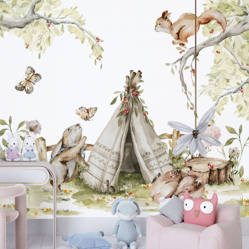 Papier peint panoramique Enfants - Tipi Animaux