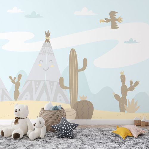 Papier peint panoramique Enfants - Tipis Paysage