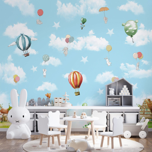 Papier peint panoramique Enfants - Village Montgolfières