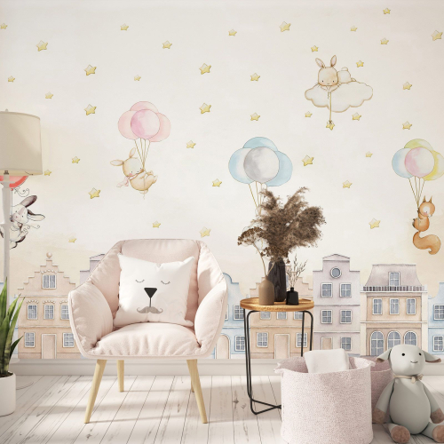 Papier peint panoramique Enfants - Ville Animaux
