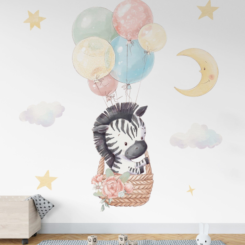 Papier peint panoramique Enfants - Zèbre Ballons