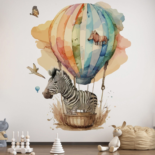 Papier peint panoramique Enfants - Zèbre Montgolfière