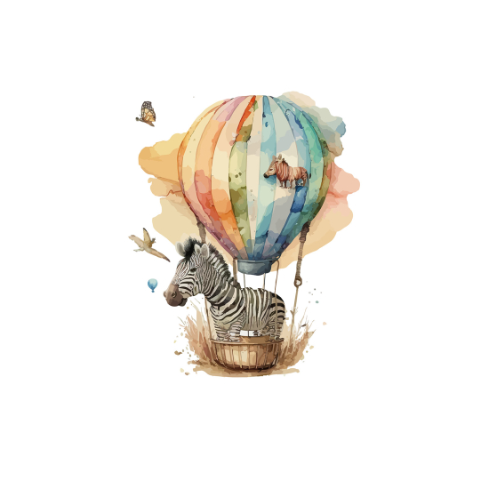 Papier peint panoramique Enfants - Zèbre Montgolfière