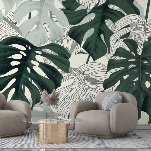 Papier peint panoramique - Feuilles tropicales