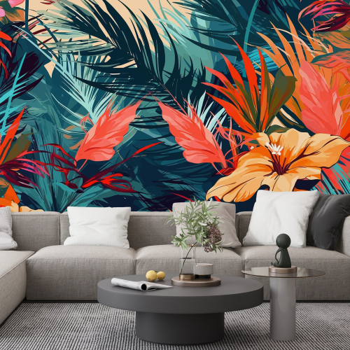 Papier peint panoramique - Feuilles Tropicales