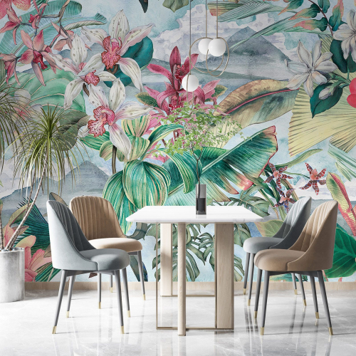 Papier peint panoramique - Feuilles Tropicales