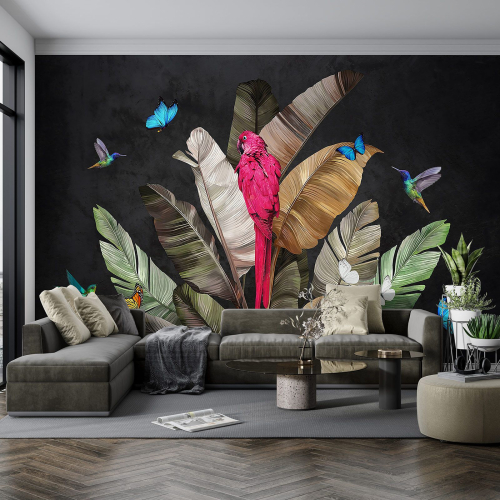 Papier peint panoramique - Feuilles Tropicales Oiseau