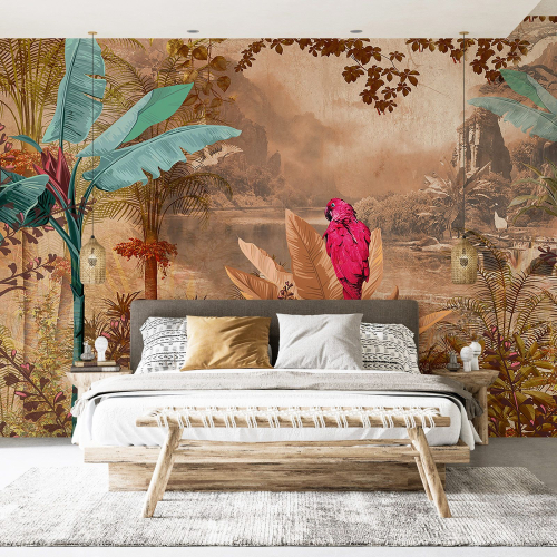 Papier peint panoramique - Feuilles Tropicales Perroquet