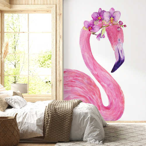 Papier peint panoramique - Flamant rose Fleurs