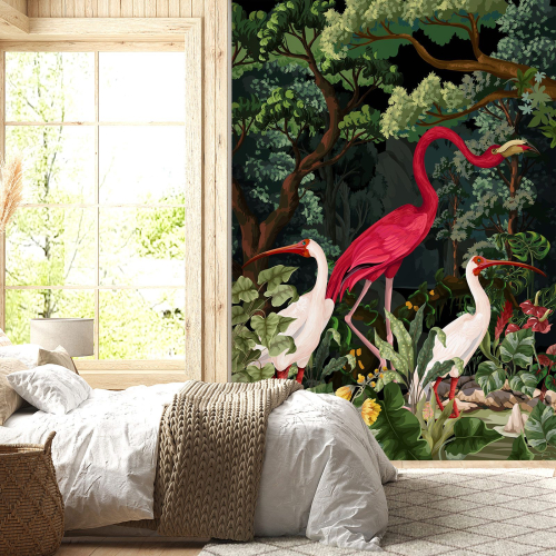 Papier peint panoramique - Flamant Rose Oiseaux 