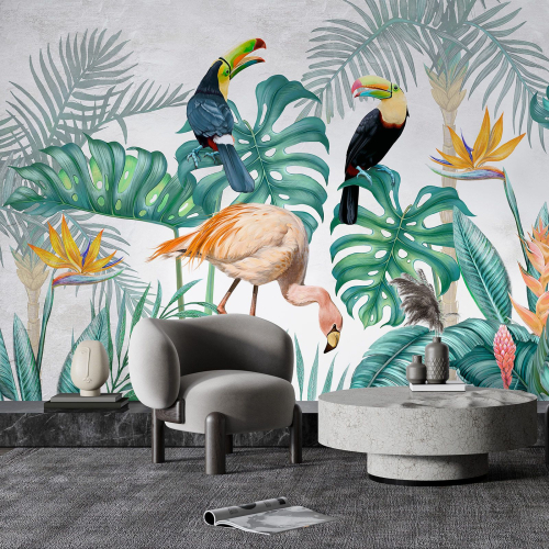 Papier peint panoramique - Flamants Roses