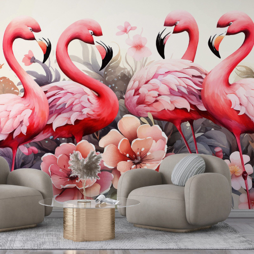 Papier peint panoramique - Flamants Roses
