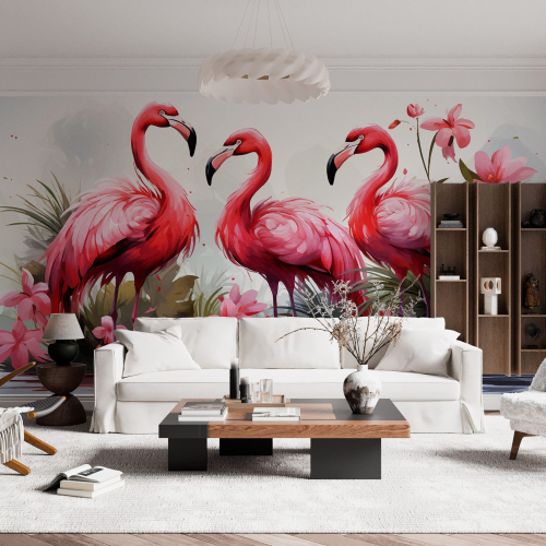 Papier peint panoramique - Flamants Roses