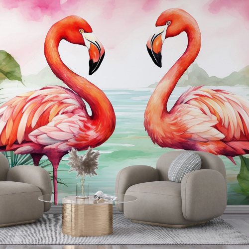 Papier peint panoramique - Flamants Roses