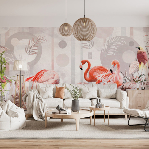 Papier peint panoramique - Flamants Roses