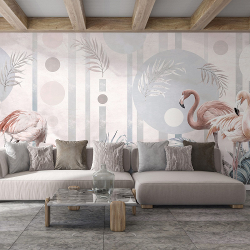 Papier peint panoramique - Flamants Roses
