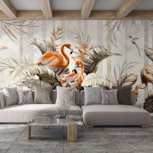 Papier peint panoramique - Flamants Roses