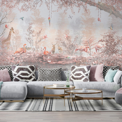 Papier peint panoramique - Flamants Roses