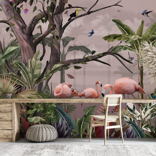 Papier peint panoramique - Flamants Roses