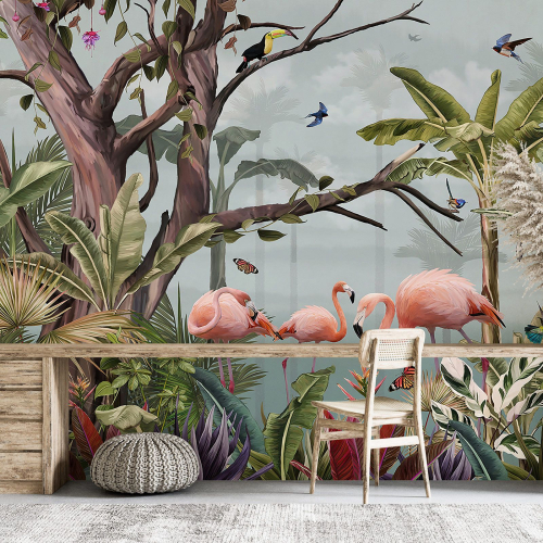 Papier peint panoramique - Flamants Roses