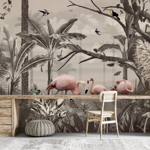 Papier peint panoramique - Flamants Roses