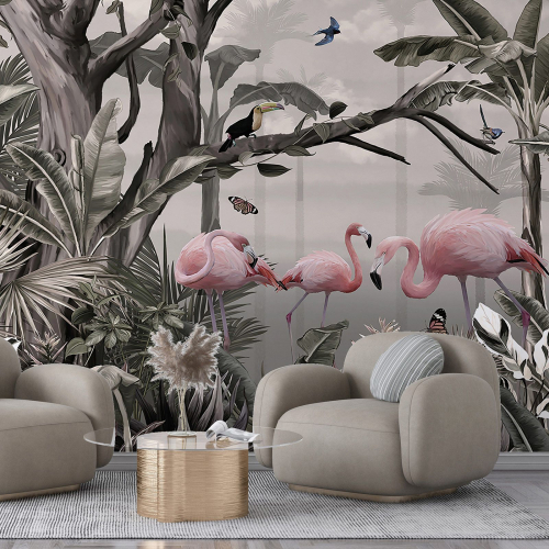 Papier peint panoramique - Flamants Roses