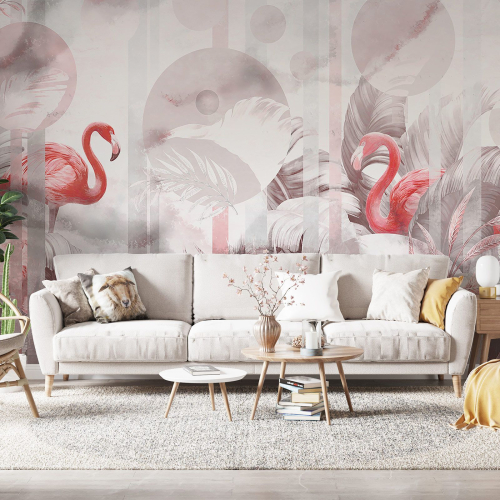 Papier peint panoramique - Flamants Roses