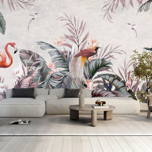 Papier peint panoramique - Flamants roses Oiseaux