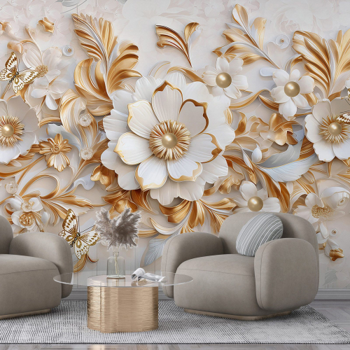 Papier peint panoramique - Fleurs 3D