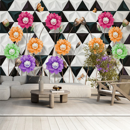Papier peint panoramique - Fleurs 3D