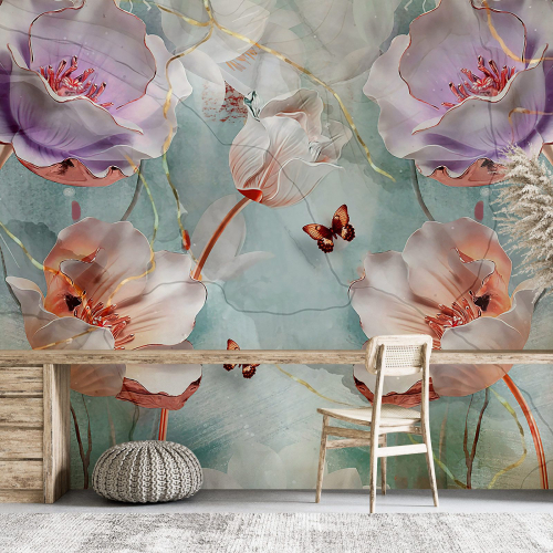Papier peint panoramique - Fleurs 3D