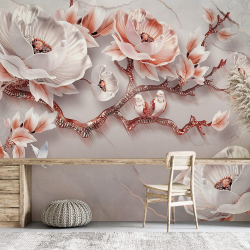 Papier peint panoramique - Fleurs 3D