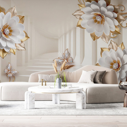Papier peint panoramique - Fleurs 3D