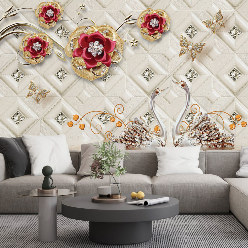 Papier peint panoramique - Fleurs 3D
