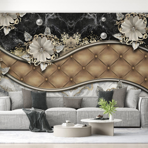 Papier peint panoramique - Fleurs Capitons 3D