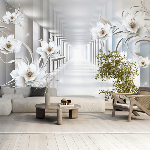 Papier peint panoramique - Fleurs Colonnade 3D